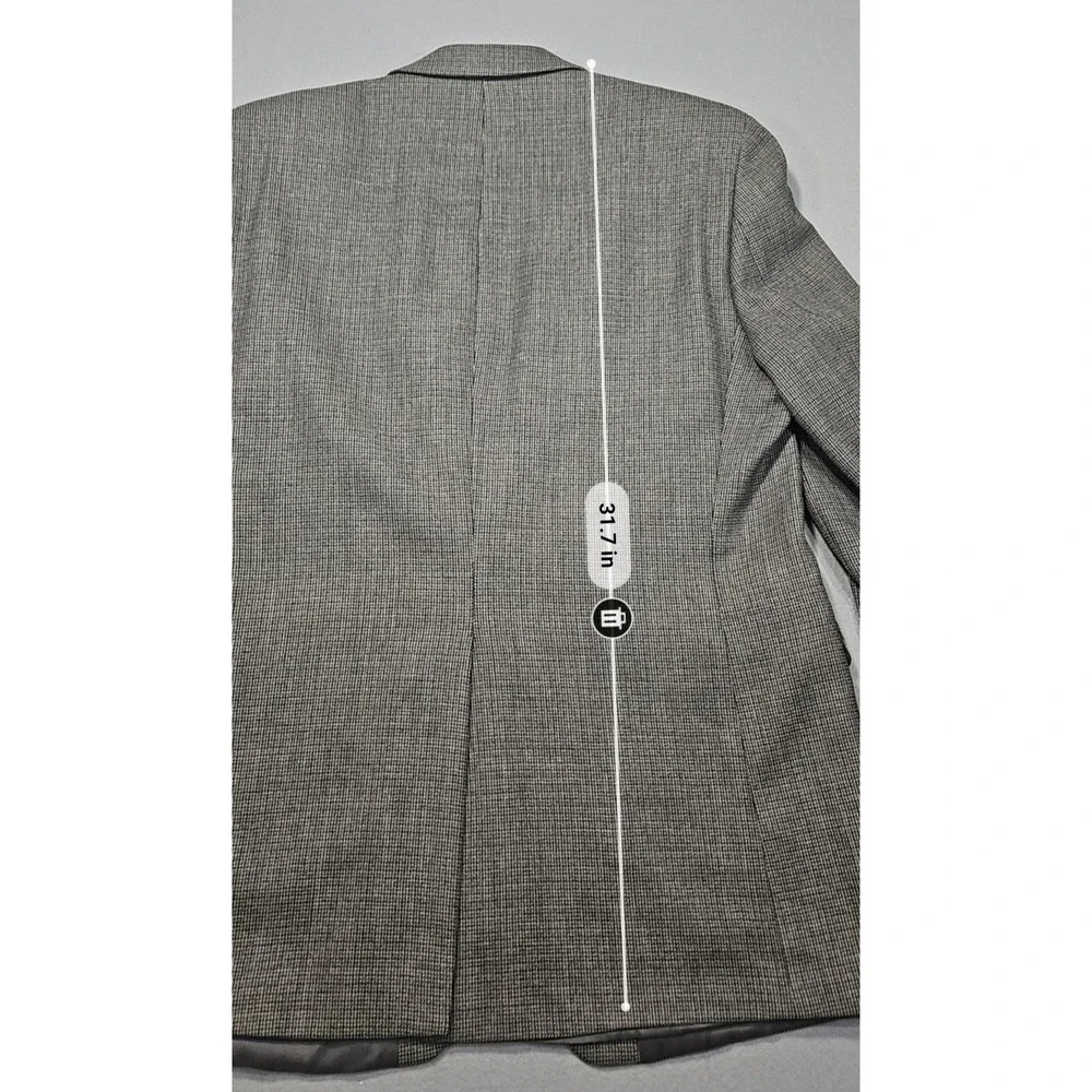 Lauren Ralph Lauren VTG Lambswool Micro Check Blazer Sport Coat Grey Sz 44L